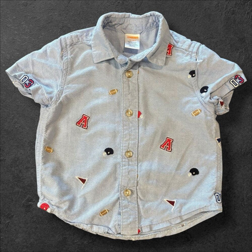 Gymboree Baby Boys 12-18M Embroidered Football Helmet Shirt Short Sleeve Cotton